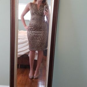 Animal print mid length fitted dress by Kay Unger